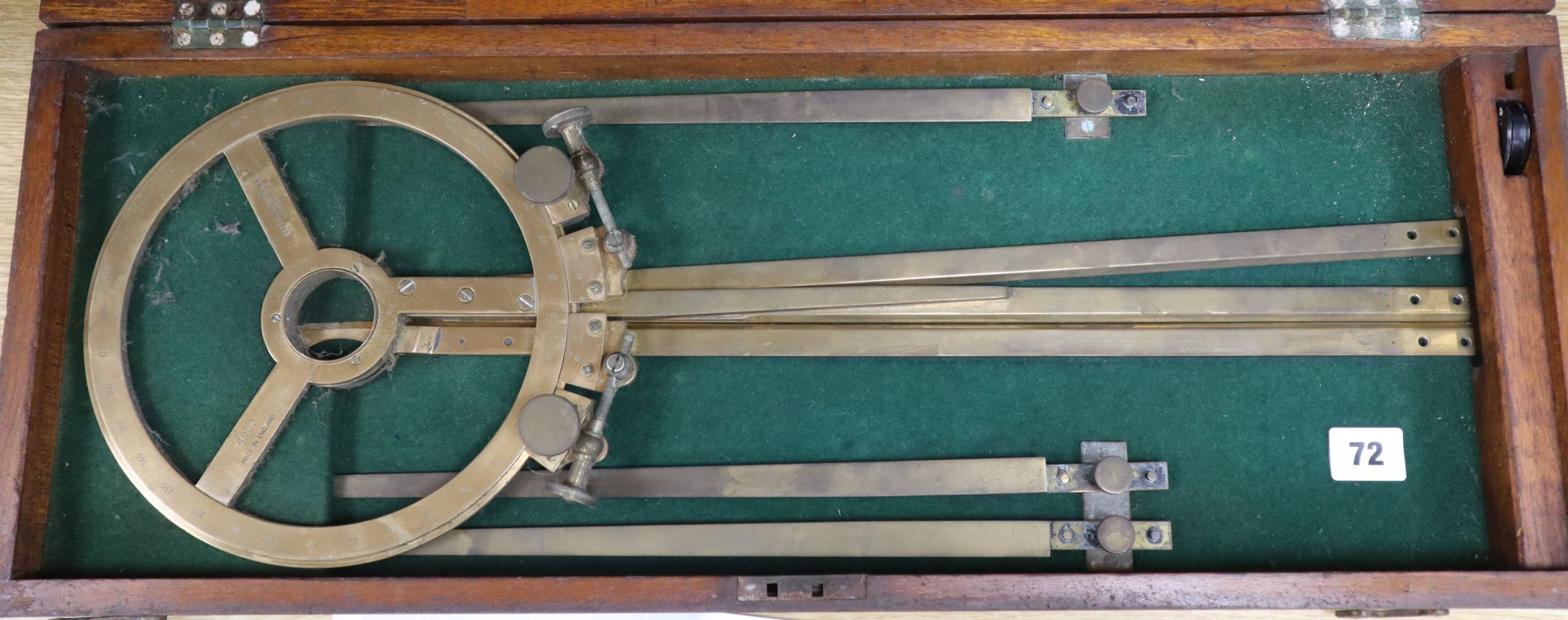 A Heath Navigation brass station pointer, cased