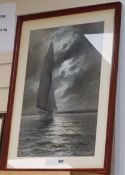 A J Pease, watercolour, Schooner under moonlight, signed and dated 1917, 51 x 34cm.