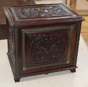A Victorian foliate-carved and panelled mahogany table cigar cabinet and smokers compendium,