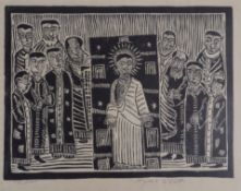 Azania Mbatha, wood engraving, 'Jesus showing himself after death', signed in pencil, 15/100,