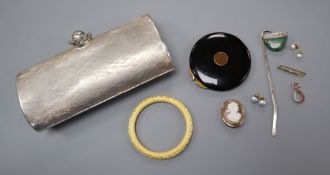 An Italian Rodo evening bag, a Gucci compact and assorted jewellery including two pairs of ear