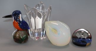 An Orrefors tulip-form vase and a collection of glass paperweights, including Caithness,
