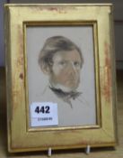 A 19th century colour print of John Ruskin, 15 x 10cm.