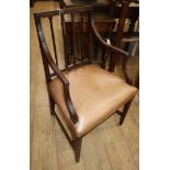 A Georgian mahogany square frame Sheraton style elbow chair