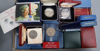 A collection of cased Royal Mint UK silver proof coins, including 1984-87 £1 coin set, 2 x 1990 2