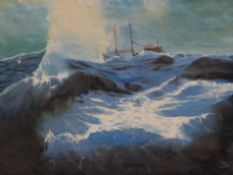 A Mackie, oil on canvas, Trawler 'Celia' on the high seas, signed, 81 x 111cm unframed.