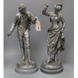 After Rancourt. A pair of silvered spelter figures
