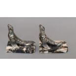 A pair of Art Deco spelter sea lion bookends