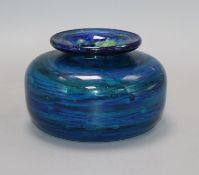 An Isle of Wight green and blue glass 'Seaward' vase by Michael Harris, etched signature to base