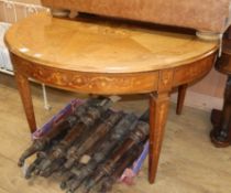 A French marquetry inlaid extending dining table 130cm diameter