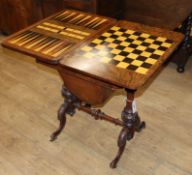 A Victorian burr walnut folding top games / work table W.56cm