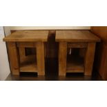 A pair of modern oak two tier occasional tables and a TV unit W.50cm