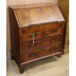 An early 18th century herringbone crossbanded walnut bureau (a.f.) W.76cm