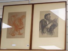 Sir Frank Brangwyn - 'Beggars' two lithographs, 38 x 28cm.