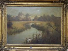 Frederick William Elwell (1870-1958), 'River Hull Nr Driffield', signed, notes verso, oil on canvas,