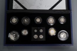 A cased Queens 80th birthday silver proof coin collection, maundy 1p-£5.