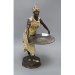 A French cold painted spelter figural dumb waiter height 48cm