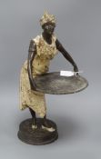 A French cold painted spelter figural dumb waiter height 48cm