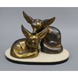An Art Deco bronze model of two Fennec Foxes, signed Rochard height 25cm