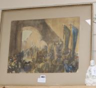 Attributed to Sir Frank Brangwyn 'On the road to Calvary' watercolour and chalk 34 x 45cm.