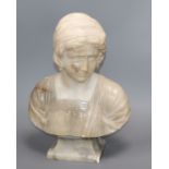 A marble and alabaster bust of a girl, by Professor M Colombo height 42cm