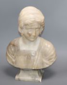 A marble and alabaster bust of a girl, by Professor M Colombo height 42cm