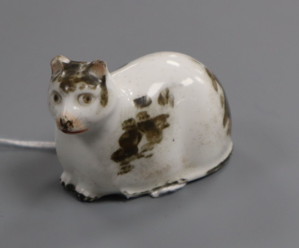 A Derby porcelain model of a recumbent cat, c.1830, incised model no. '2', L. 5.5cmProvenance -