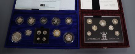 A cased Royal Mint millennium silver collection proof coin set and a cased 1996 silver anniversary