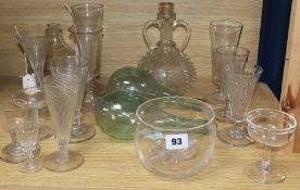 A Dutch clear glass decanter of bottle form with crown stopper and a collection of 18th/19th century