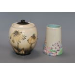A Clarice Cliff brush pot and a Moorcroft vase and cover tallest 15cm