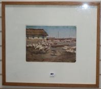 A Zepegamzara, oil on board, Geese in a yard, signed, 24 x 35cm.