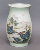 A Chinese celadon ground vase decorated with landscapes H. 34cm