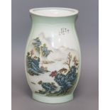 A Chinese celadon ground vase decorated with landscapes H. 34cm