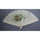 A late19th century hand painted ivory fan 24cm long