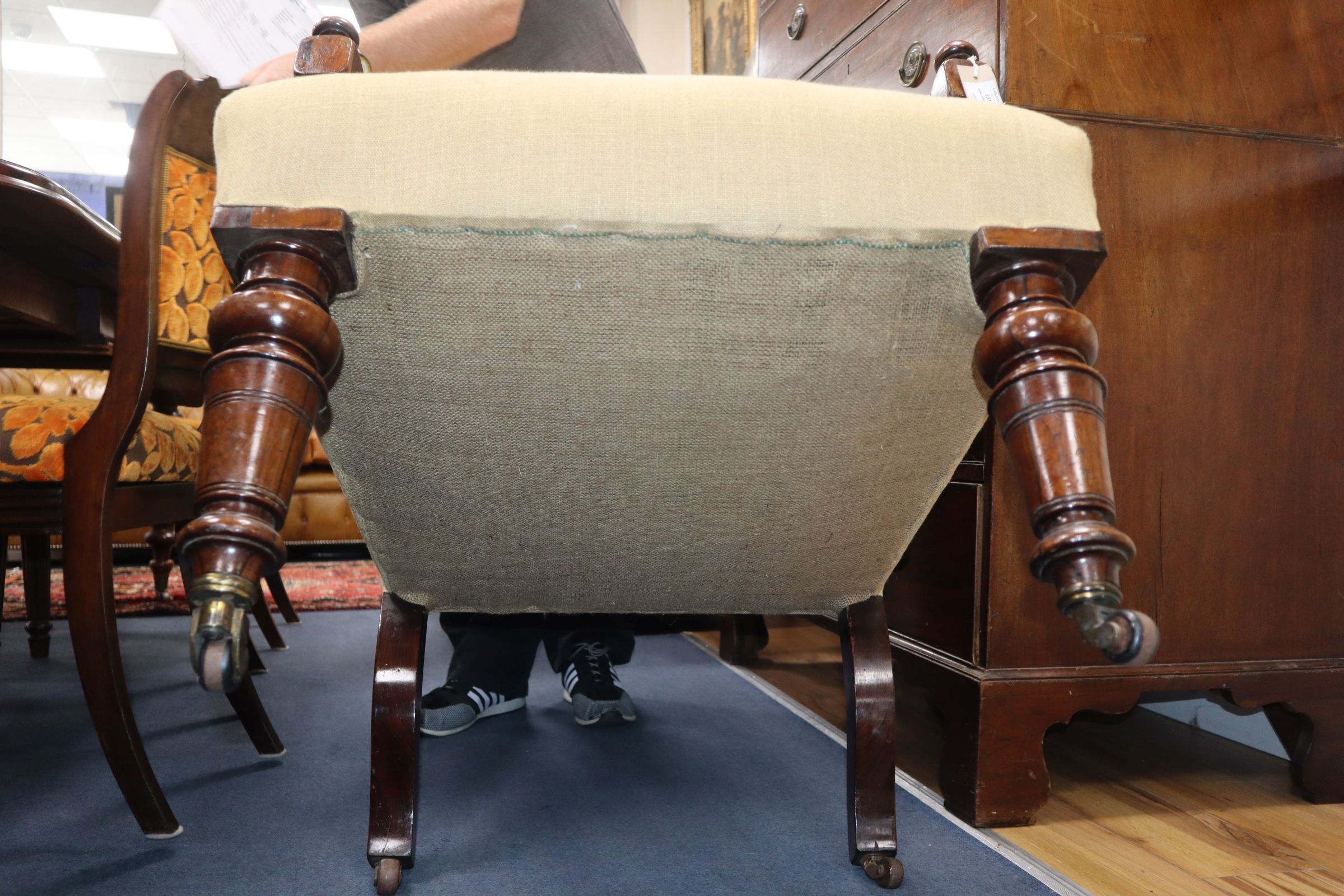 A Victorian rosewood upholstered wing armchair - Image 5 of 8