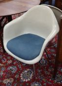 Six Charles Easmes for Herman Miller shell chairs, Model Dax, parchment fibreglass with blue swab