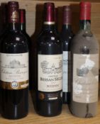 Eight assorted wines including Ch. Canon, St Emilion, 1970, Ch.de Gazin, 1996, Ch.poulet-Canet