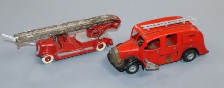 Two fire engines (Tri-Ang Mimic and French Dinky Citroen Tri-Ang 15cm long x 5.5cm high