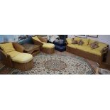 A seven piece wicker conservatory suite with footstools and a coffee table