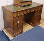A Victorian oak pedestal desk W.121cm