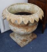 A cast iron campana garden urn with leaf border Diameter 70cm