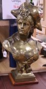 A French bronze bust of a lady, c.1900, later polished, wood base H.71cm