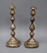 A pair of George V Sabbath Day candlesticks, Rosenzweig, Taitelbaum & Son, London, 1929, 31.3cm.