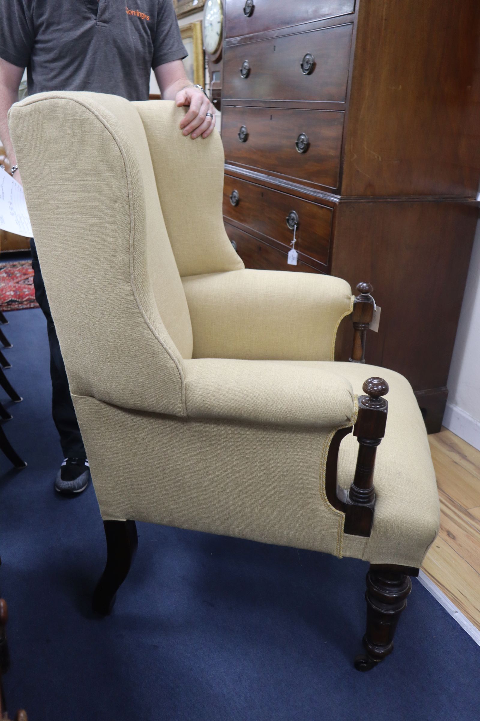 A Victorian rosewood upholstered wing armchair - Image 6 of 8