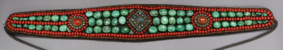 A Tibetan belt mounted with semi-precious stones