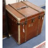 A Victorian leather covered wooden bound trunk W.60cm