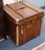 A Victorian leather covered wooden bound trunk W.60cm