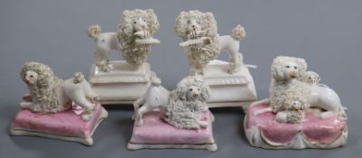 Five Staffordshire porcelain figures or groups of poodles, c.1835-50, H. 5.5cm - 9.3cmProvenance -