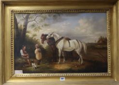 Victorian School, oil on canvas, Plough horses at rest, 40 x 62cm