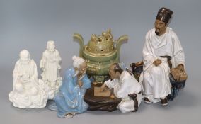 Chinese ceramics, including two blanc de chine figures, two modern terracotta groups and an